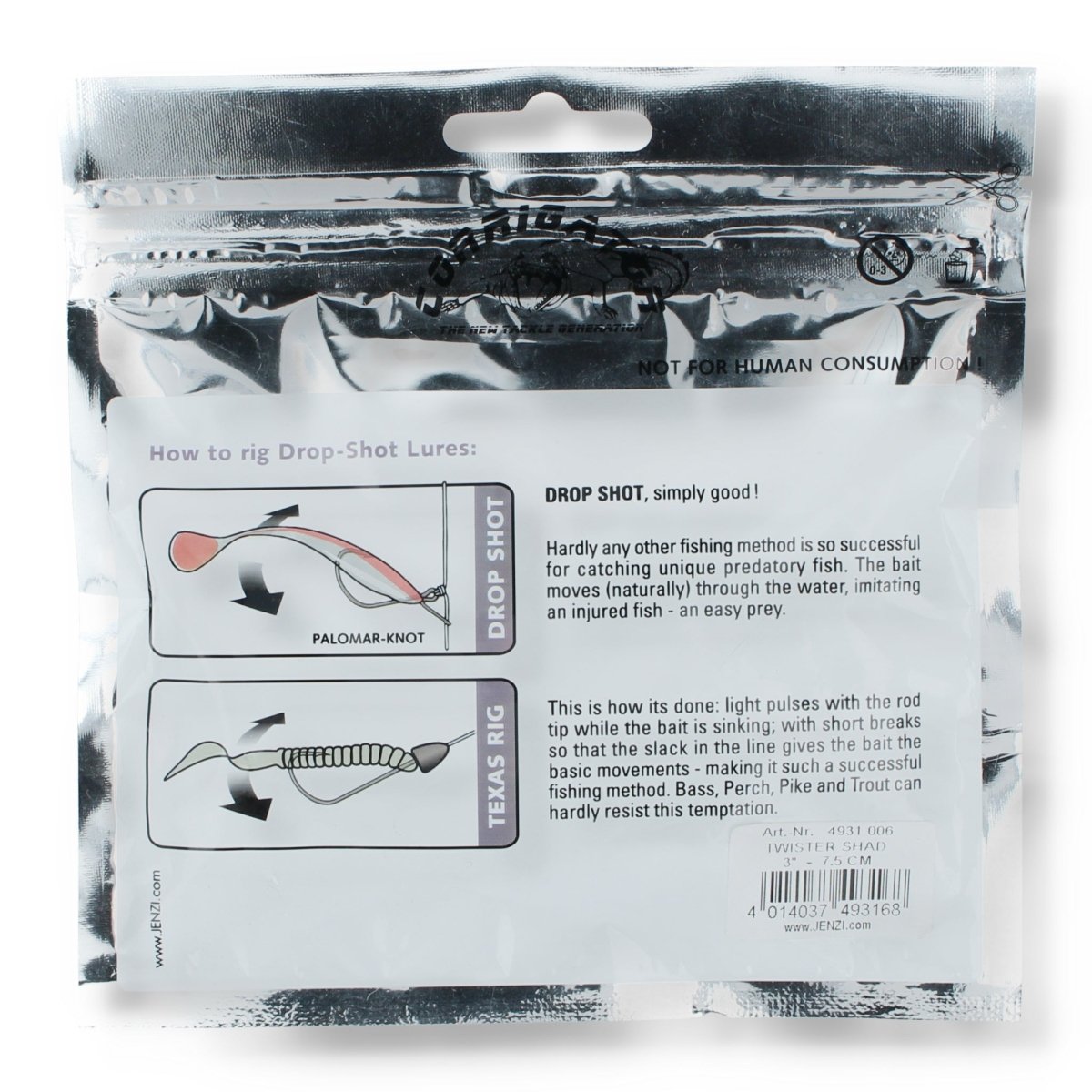 Jenzi Drop Shot XPL Twister Shad 3" Silver Green - Kunstköder