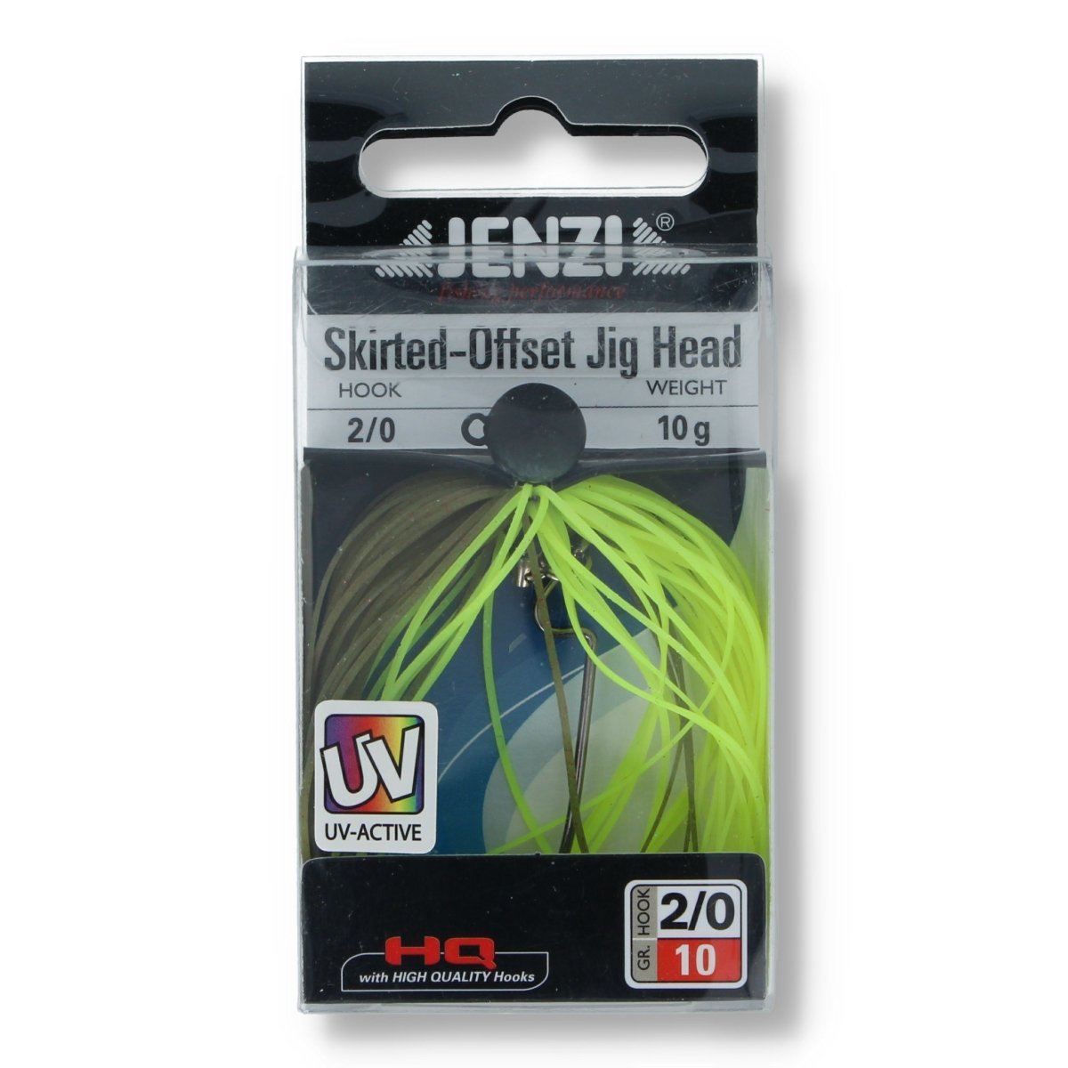 Jenzi Skirted - Offset Jig Head 10g Green & Yellow 10g 2/0 - Haken & Zubehör