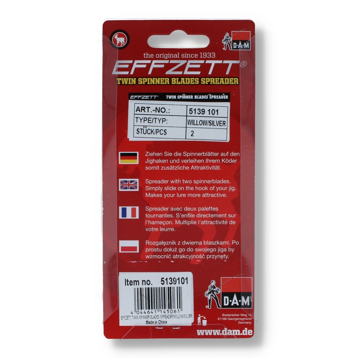 DAM Effzett Twin Spinner Blades Spreader Willow / Silver - Haken & Zubehör