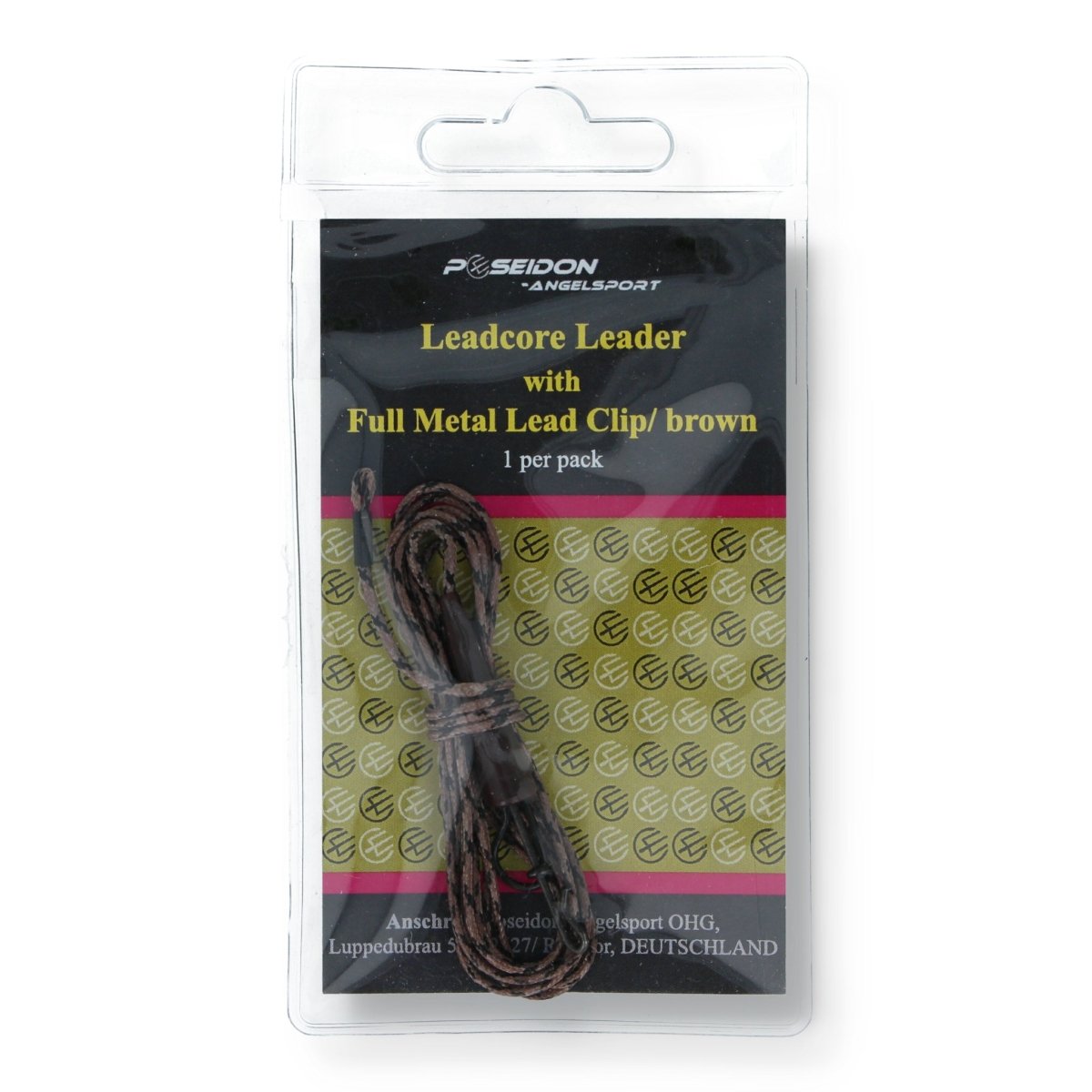 Poseidon Angelsport Leadcore Leader with Full Metal Lead Clip Brown 20kg 100cm - Haken & Zubehör