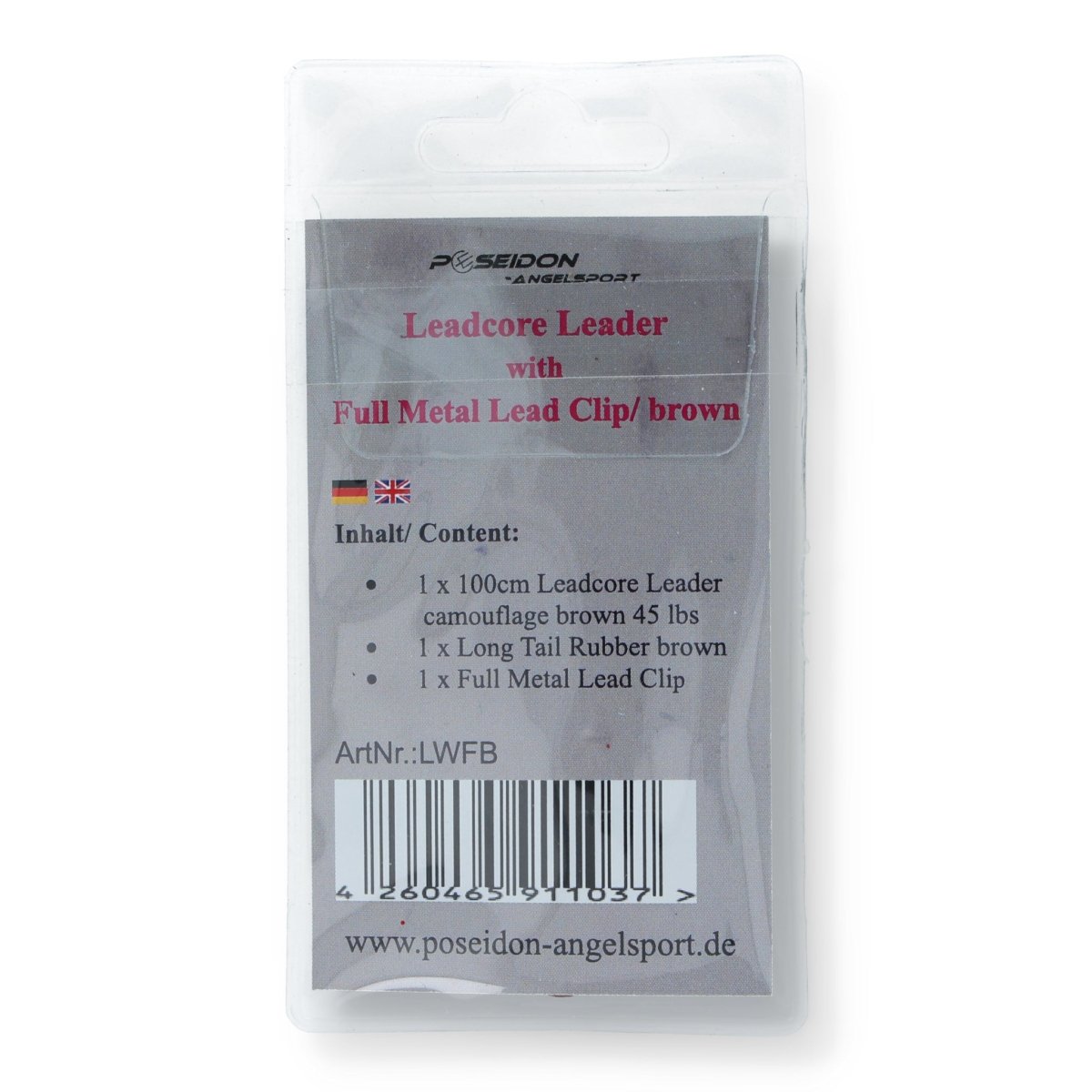 Poseidon Angelsport Leadcore Leader with Full Metal Lead Clip Brown 20kg 100cm - Haken & Zubehör