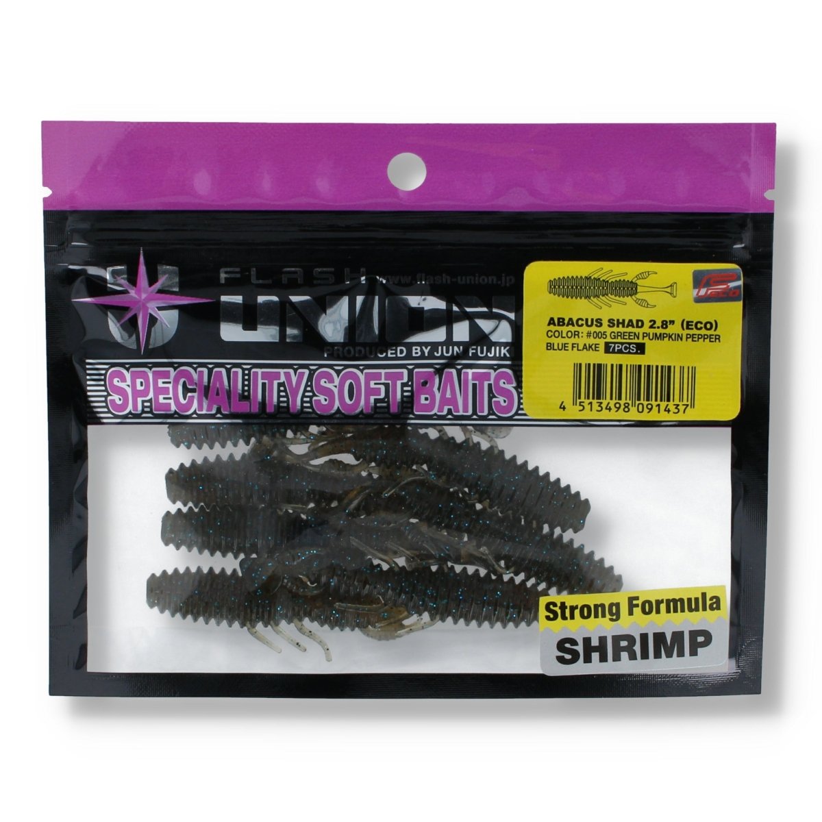 Flash Union Abacus Shad 2,8" 005 Green Pumpkin Pepper Blue Flake - Kunstköder