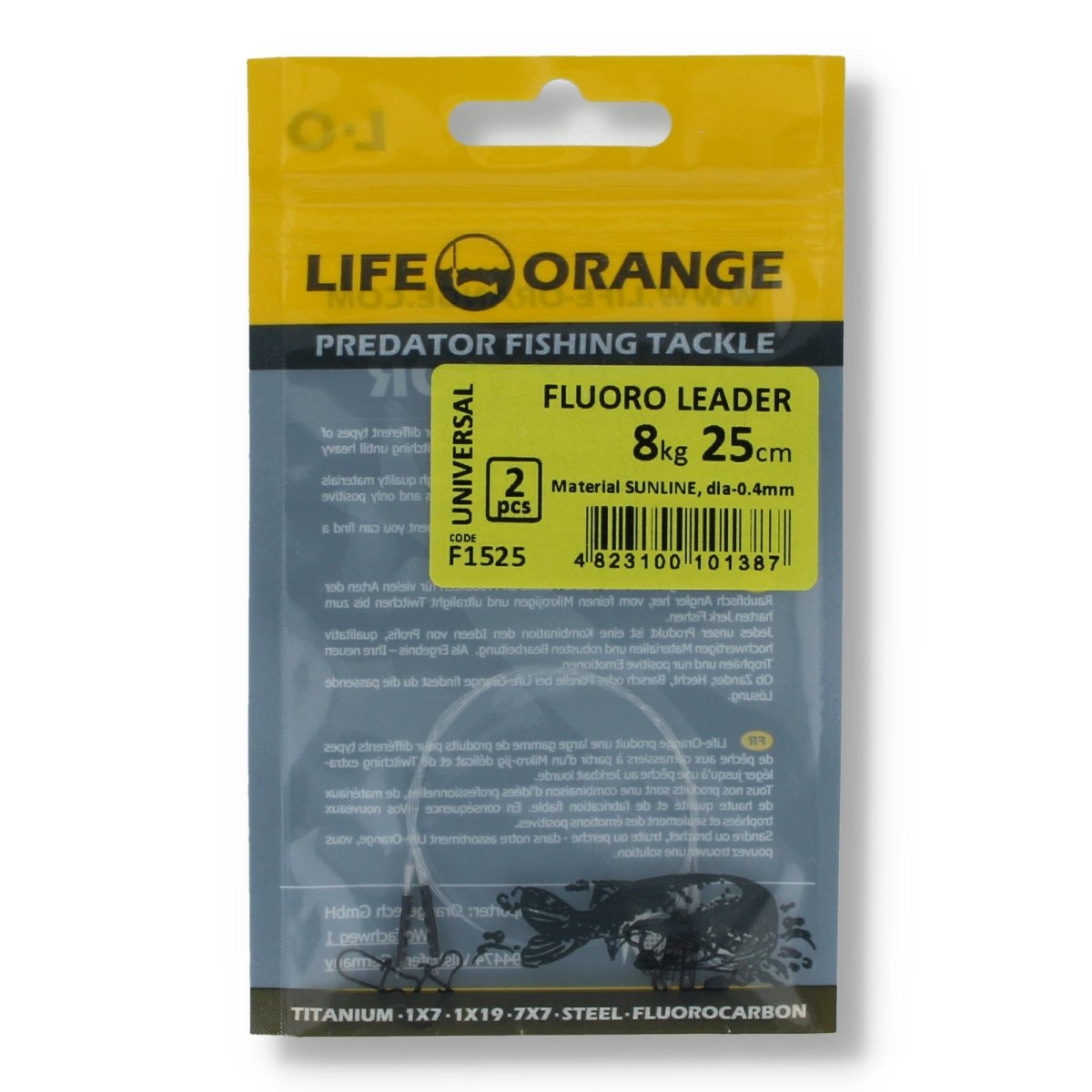 Life Orange Fluoro Leader 25cm 8kg - Haken & Zubehör