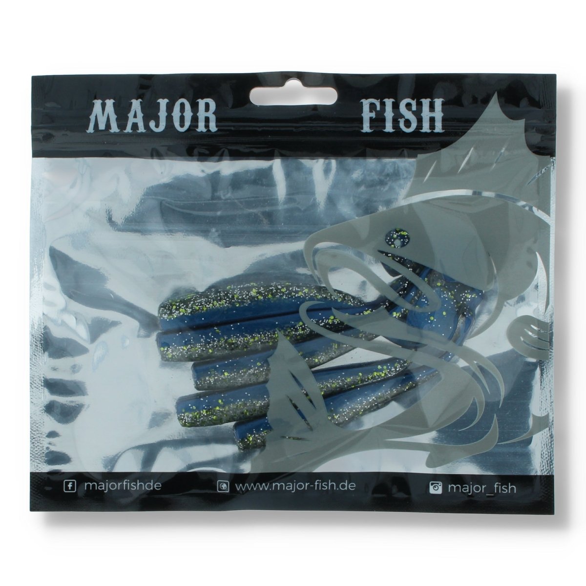 Major Fish K.P Baits Slim Shad Gummifisch 4" Blue Sky Glitter - Kunstköder