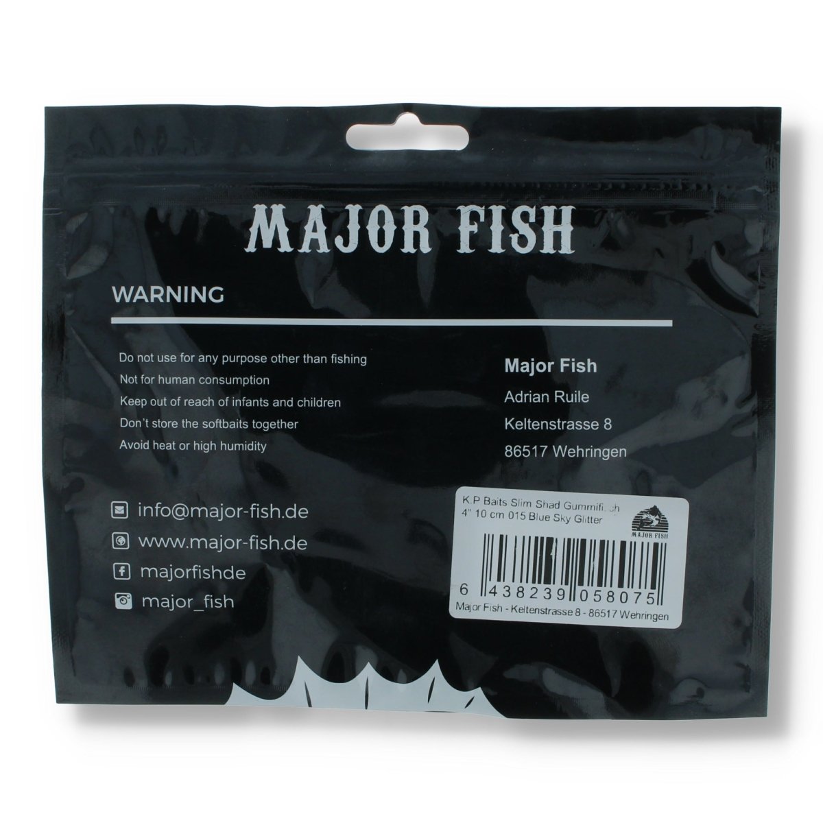 Major Fish K.P Baits Slim Shad Gummifisch 4" Blue Sky Glitter - Kunstköder