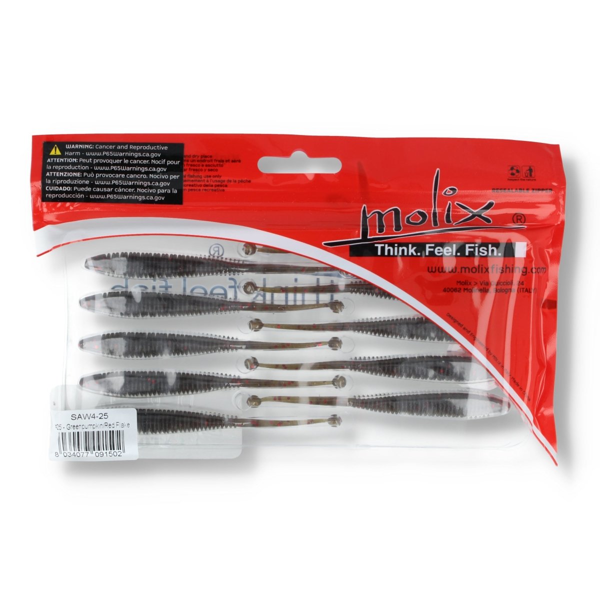 Molix Sator Worm 4" 25 Green Pumpkin / Red Flake - Kunstköder