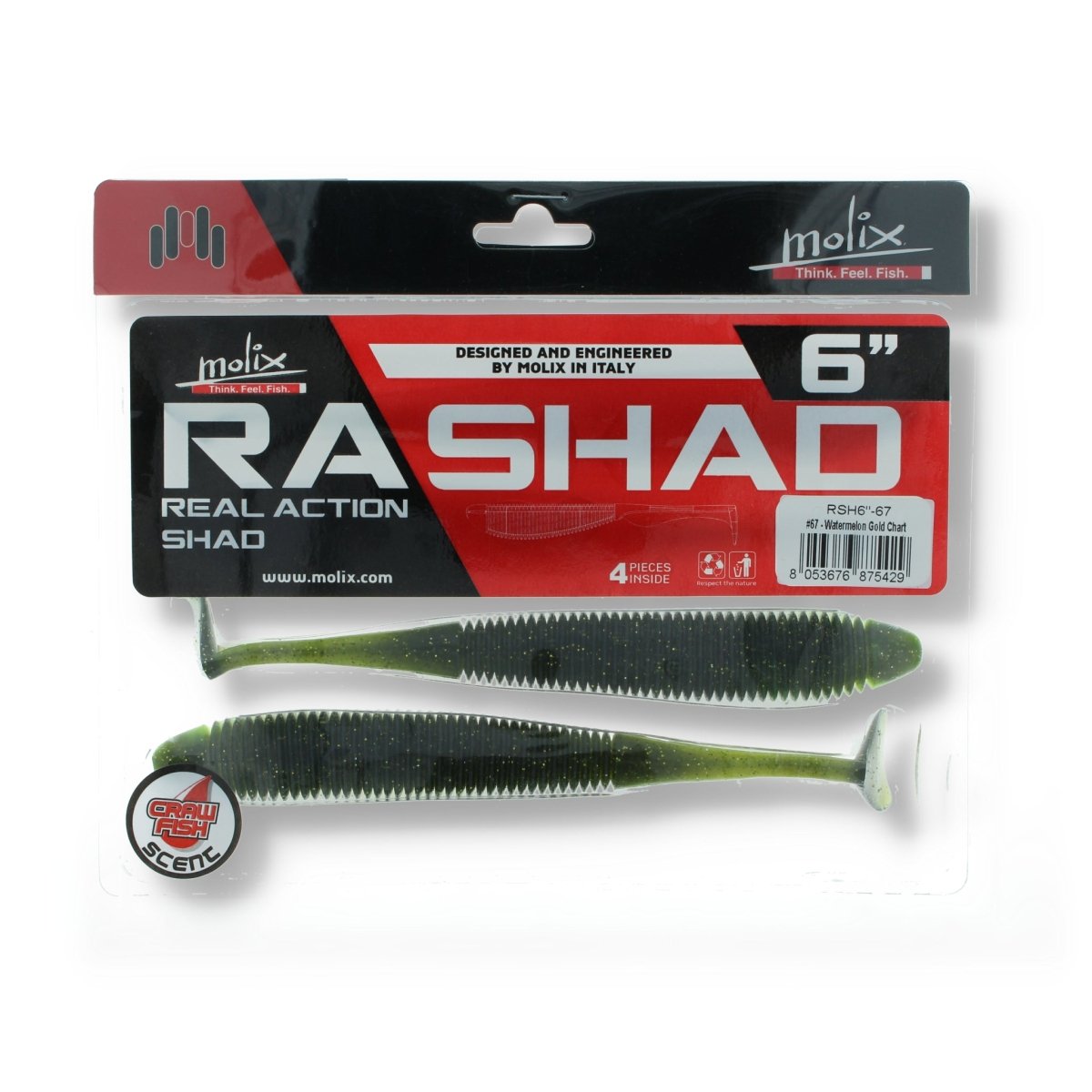 Molix Real Action RA Shad 6" 67 Watermelon Gold Chart - Kunstköder