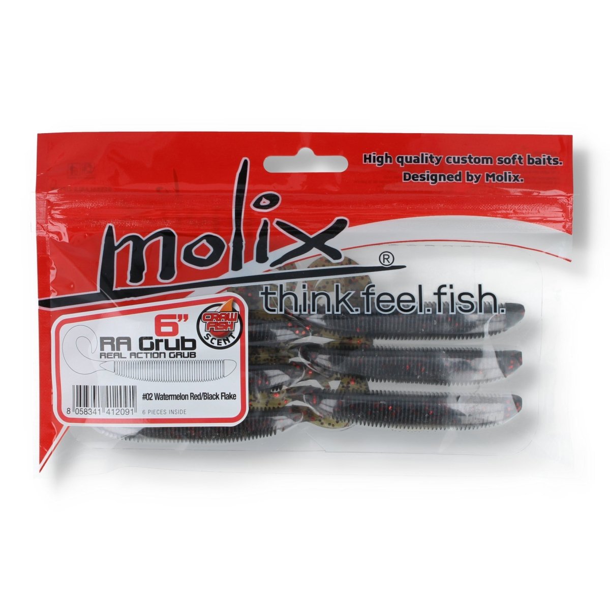 Molix RA Grub 6" 02 Watermelon Red/Black Flake - Kunstköder