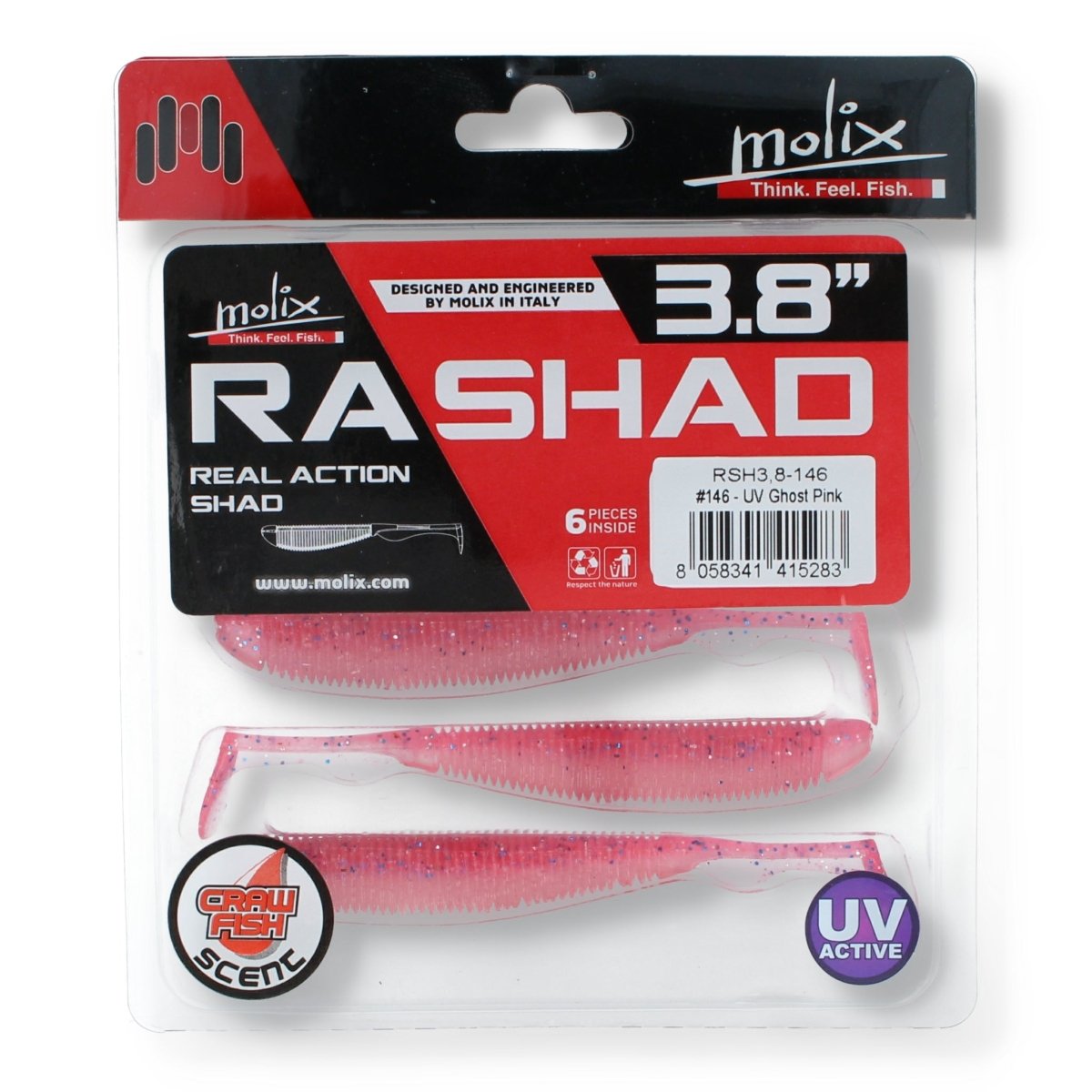 Molix RA Real Action Shad 3,8" 146 UV Ghost Pink - Kunstköder