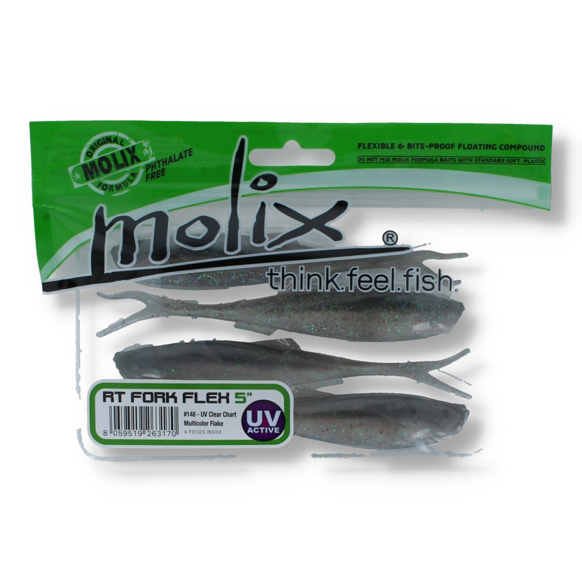 Molix RT Fork Flex 5" 148 UV Clear Chart Multicolour Flake - Kunstköder