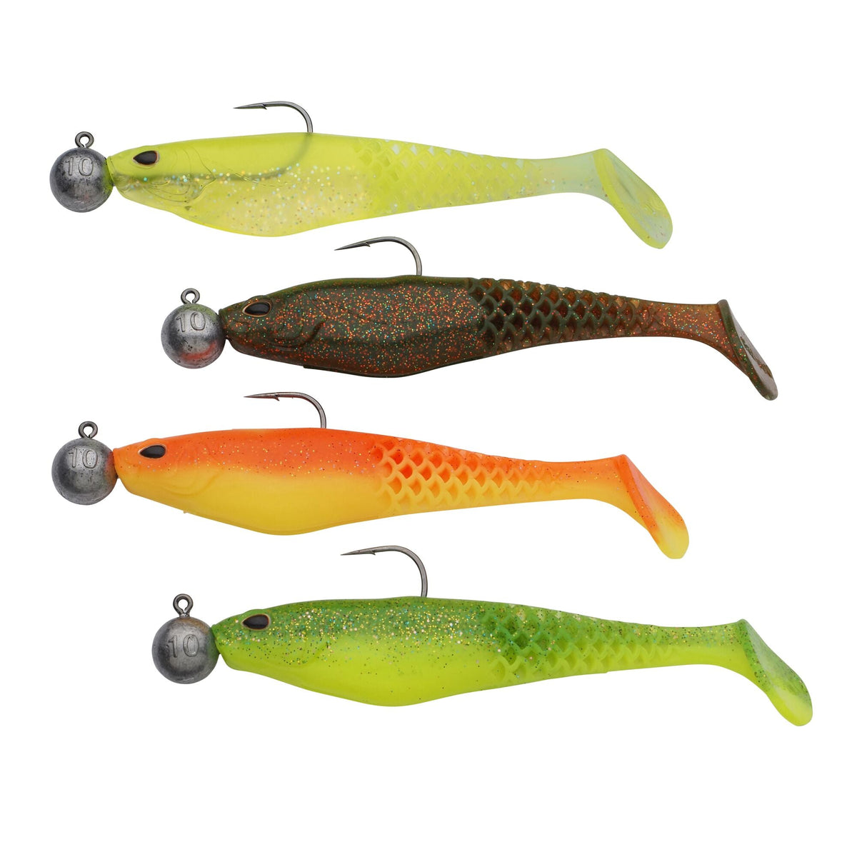 Berkley PowerBait Cullshad RTF 7,5cm / 10cm – 4 Stück montiert 10cm / 10g Dark Water - Gummifisch