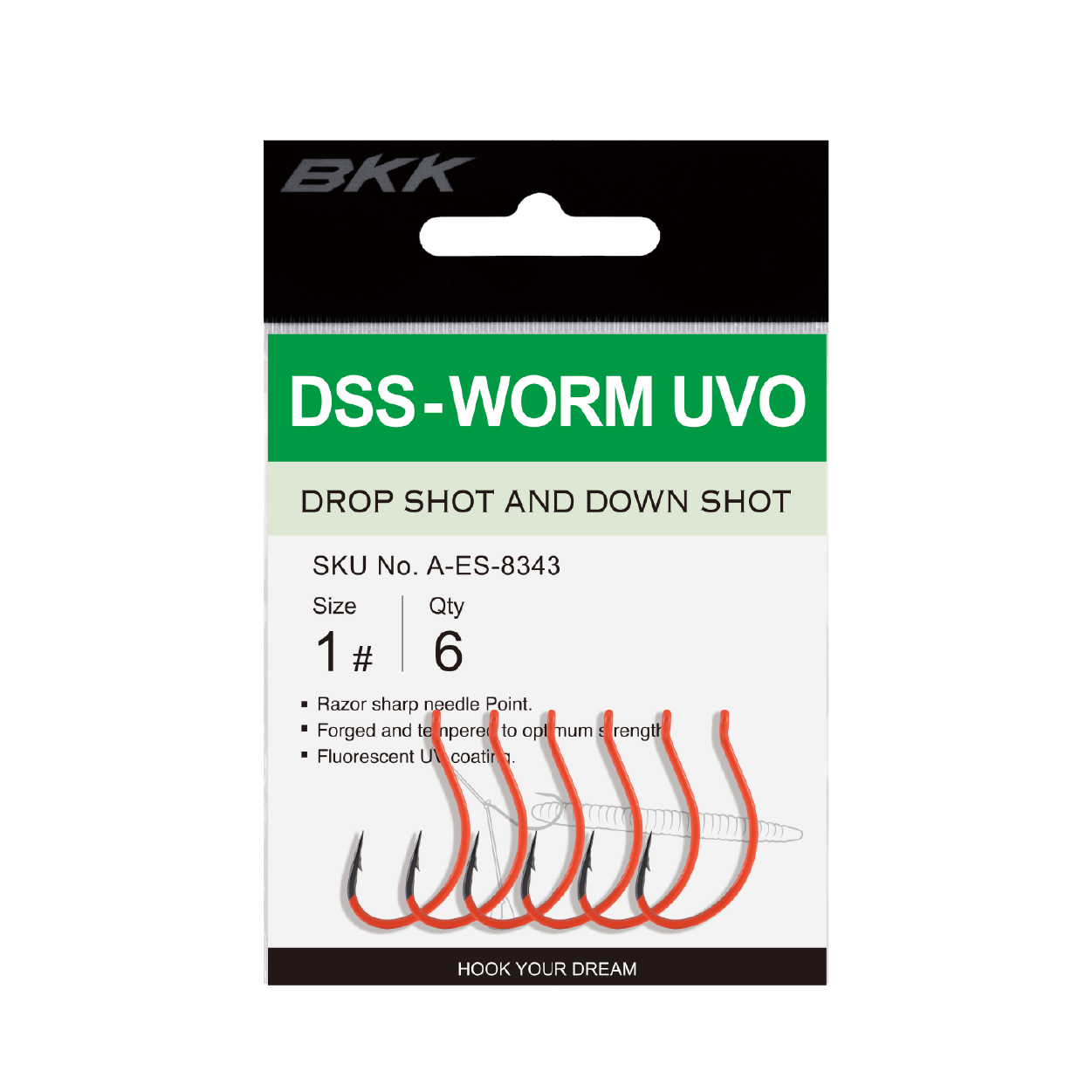 BKK DSS - Worm UV (Orange) 4 - Worm Hook
