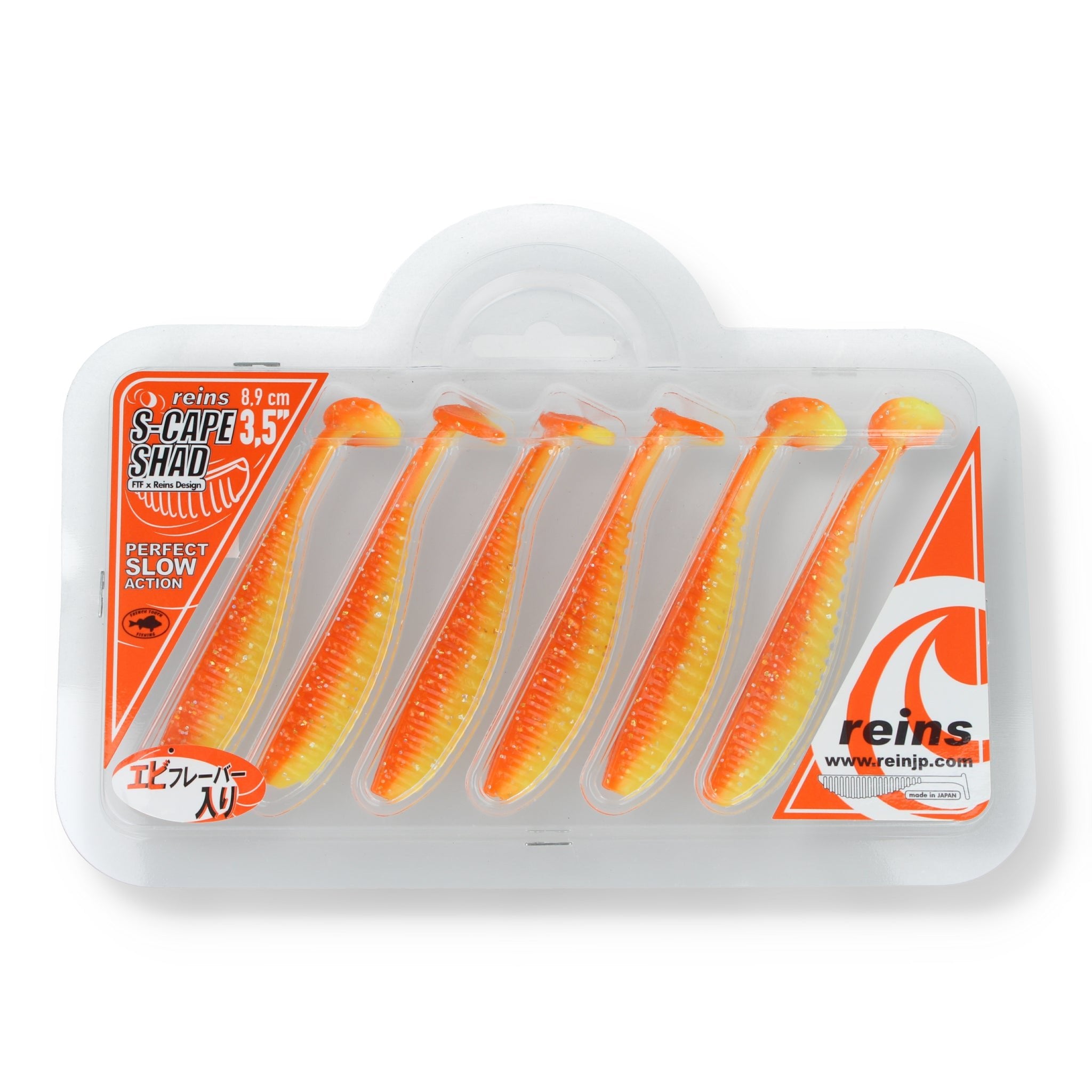 Reins S - Cape Shad 3.5" (8.9cm) B49 Chika Orange/Chartreuse Silver Glitter - Softbait