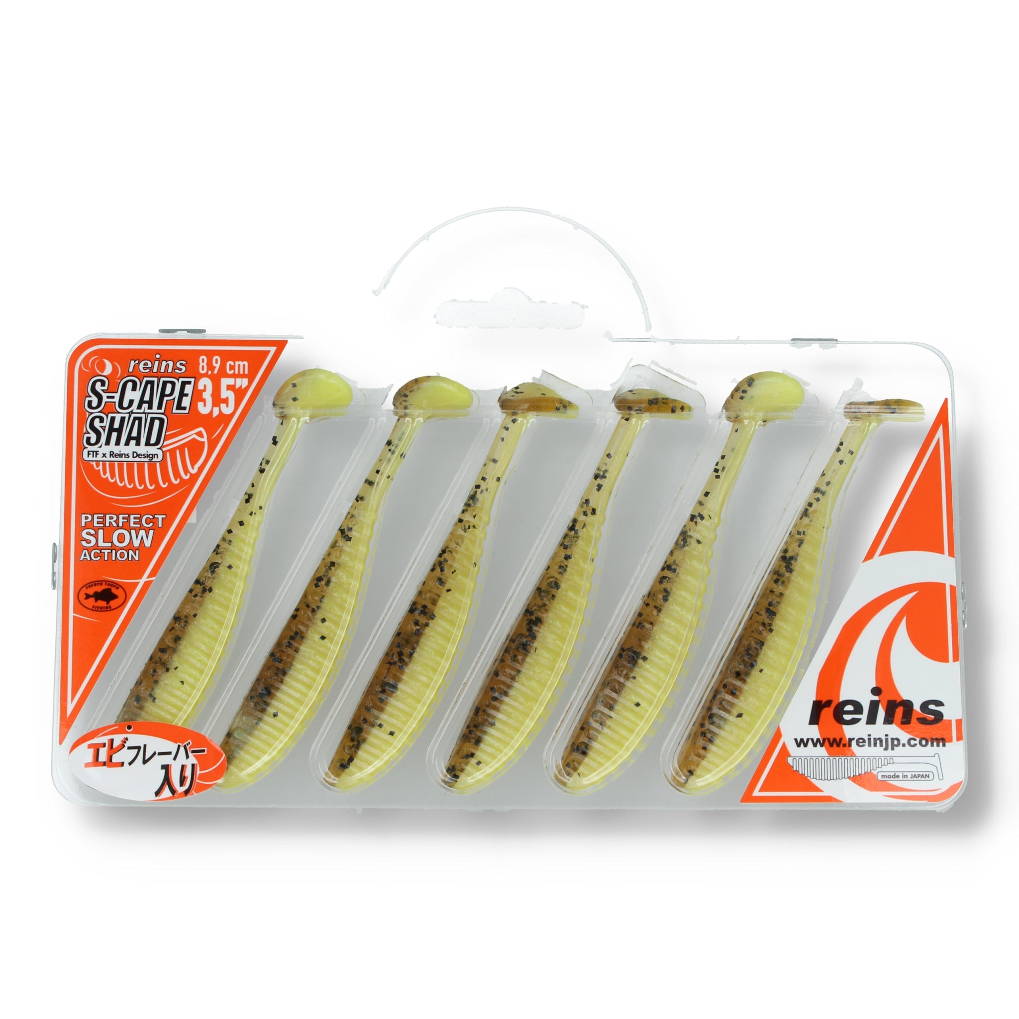 Reins S - Cape Shad 3.5" (8.9cm) B48 Motoroil Pepper/Chartreuse Pearl - Softbait