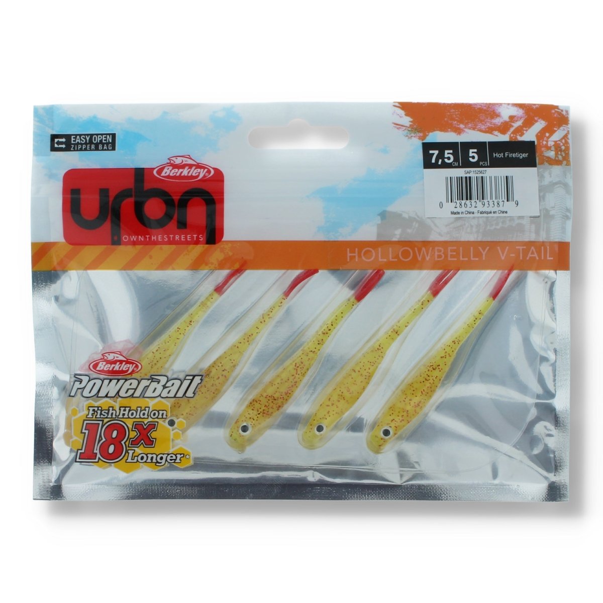 Berkley Urbn Hollowbelly V - Tail 3" Hot Firetiger - Kunstköder