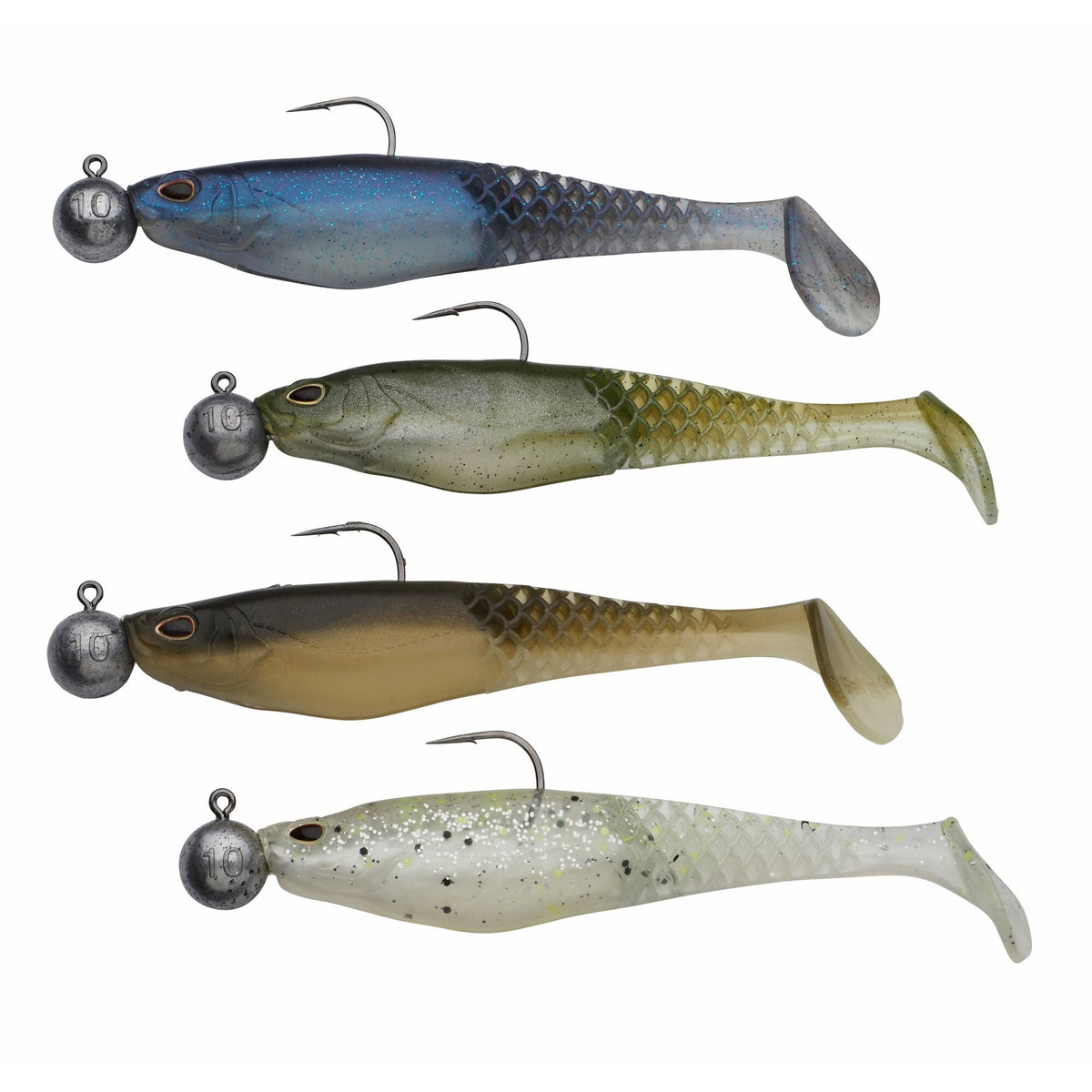 Berkley PowerBait Cullshad RTF 7,5cm / 10cm – 4 Stück montiert 10cm / 10g Clear Water - Gummifisch