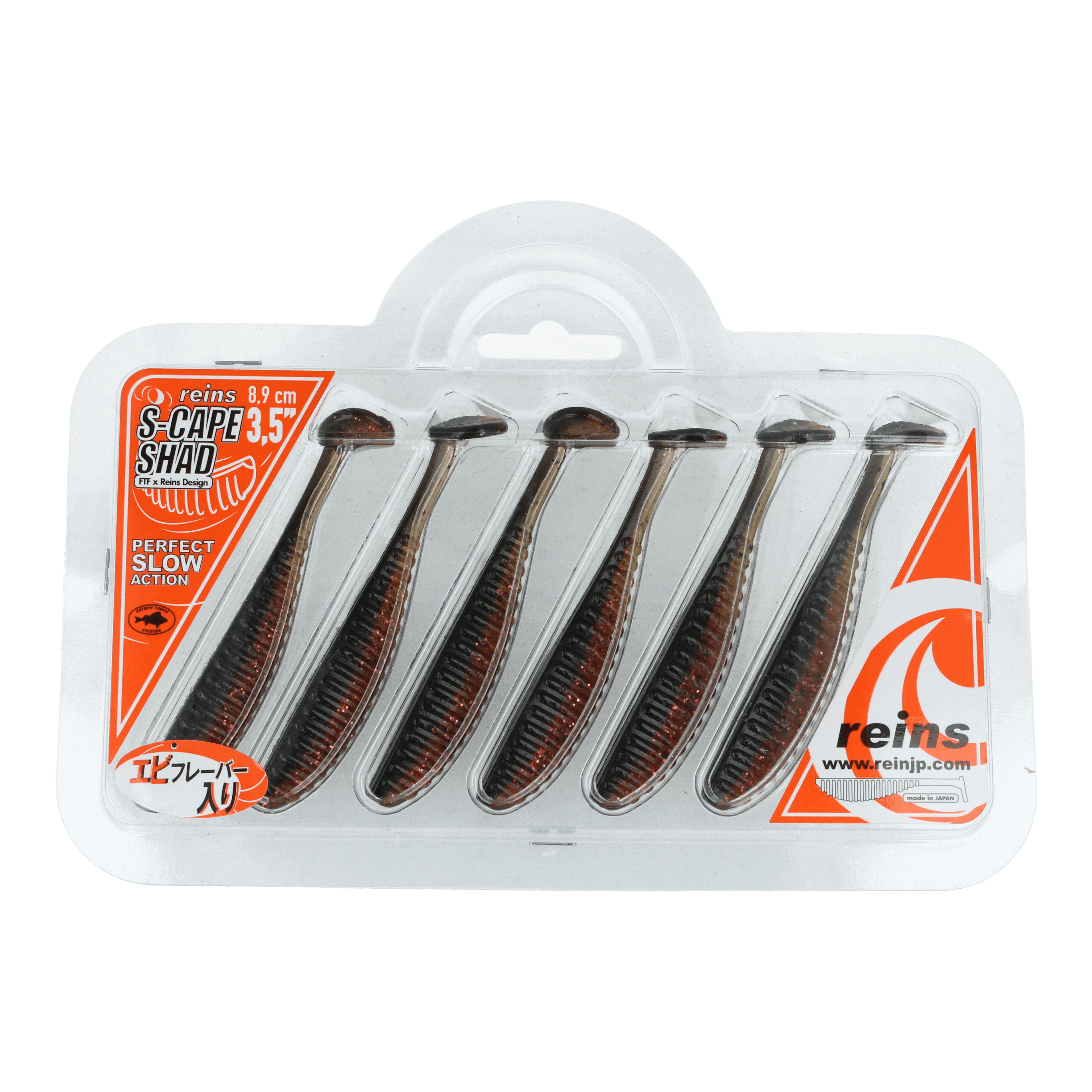 Reins S - Cape Shad 3.5" (8.9cm) B49 Chika Orange/Chartreuse Silver Glitter - Softbait