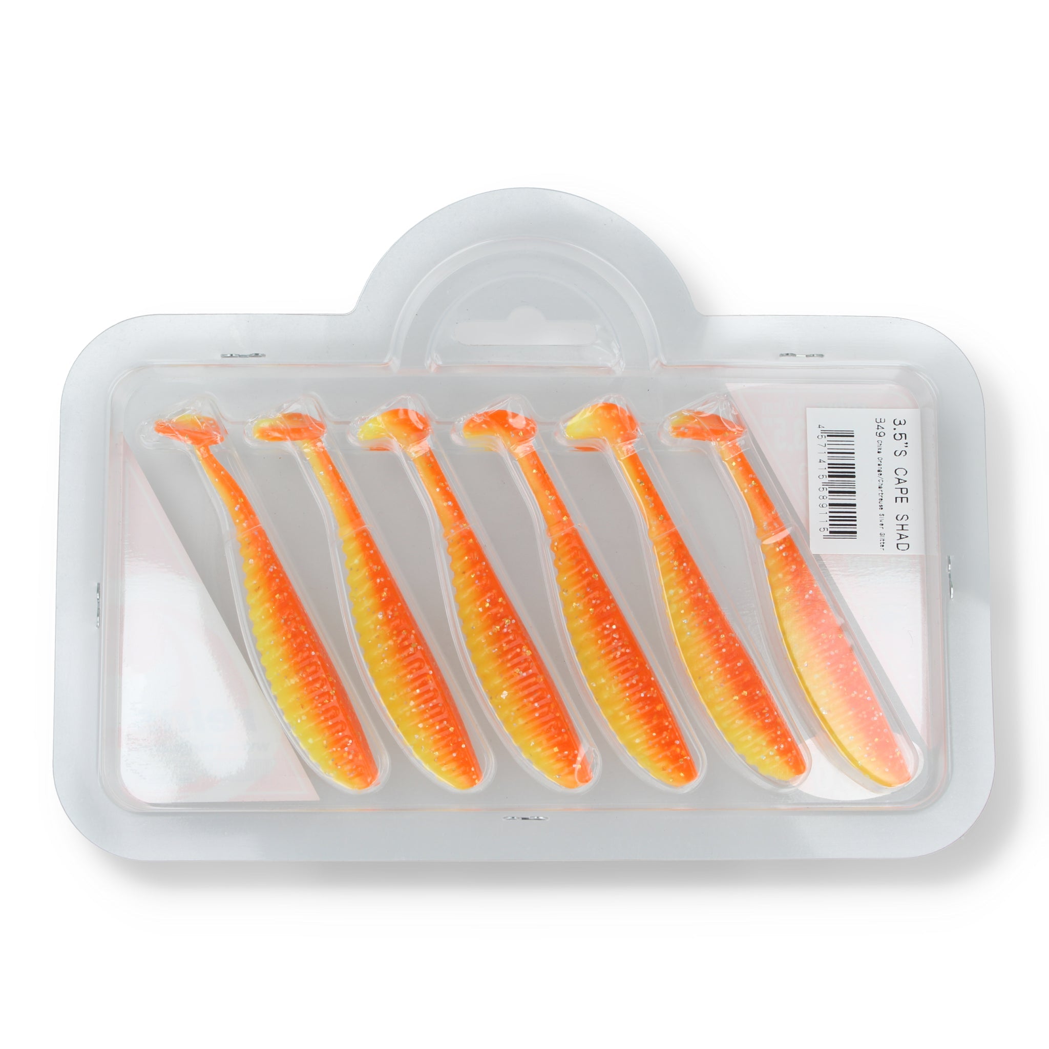 Reins S - Cape Shad 3.5" (8.9cm) B49 Chika Orange/Chartreuse Silver Glitter - Softbait