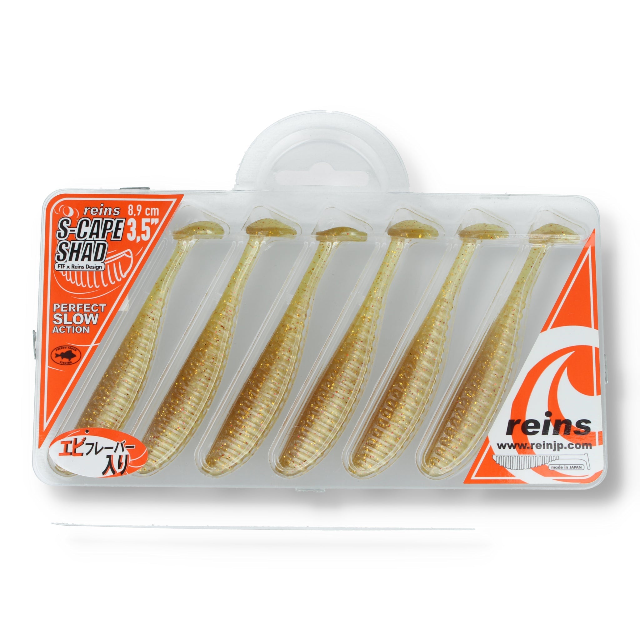 Reins S - Cape Shad 3.5" (8.9cm) B49 Chika Orange/Chartreuse Silver Glitter - Softbait